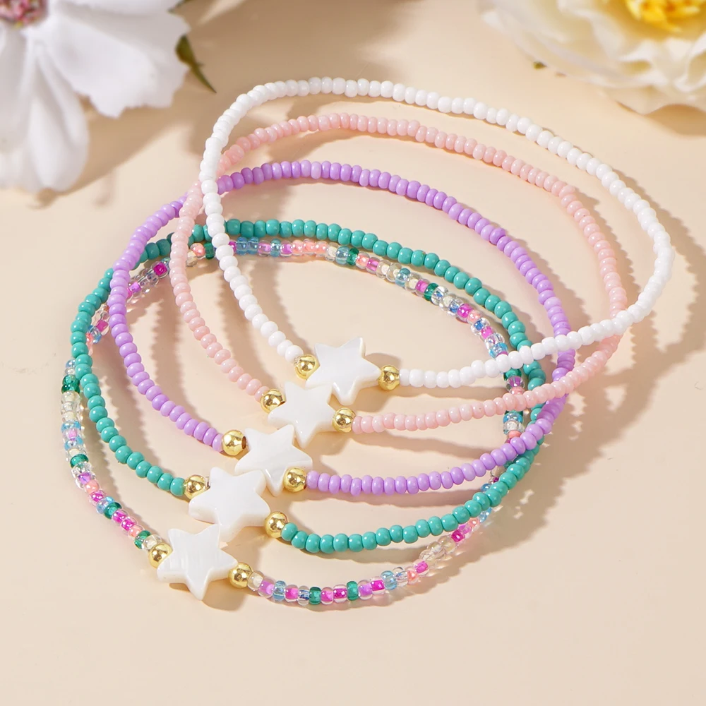 5PCS Go2boho Summer Fashion Jewelry Shell Glass Beads Bracelet Set Women Bracelet Surfer Beach Date and Holiday Gift