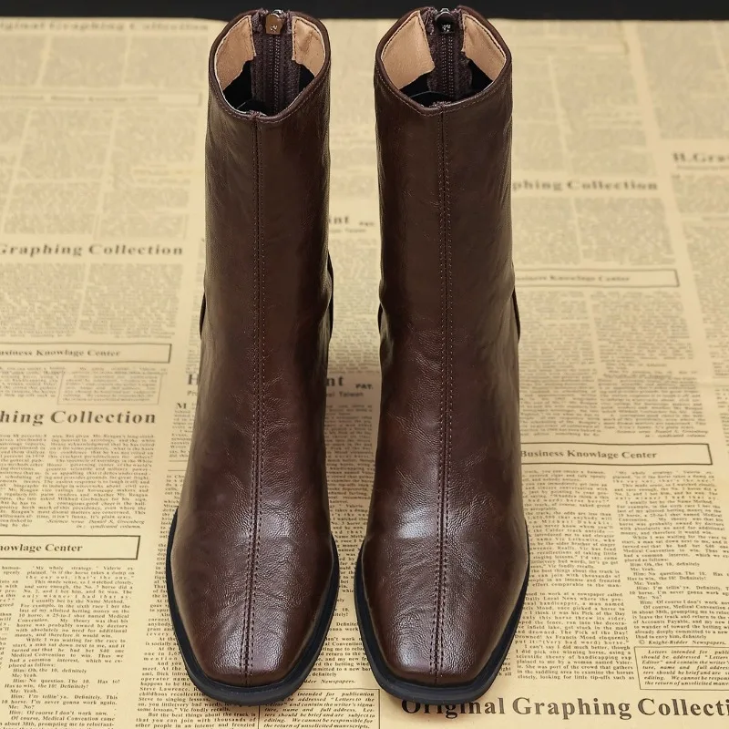 

Женские ботильоны с французским квадратным носком, новые модные кожаные универсальные легкие ботинки челси без шнуровки на толстом каблуке, большой размер