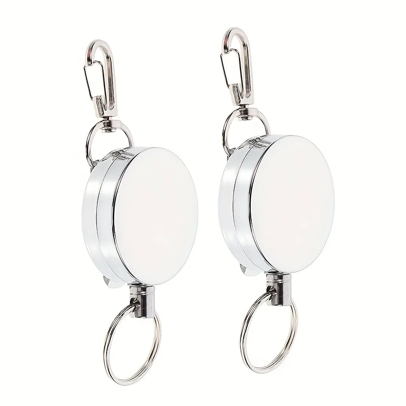 1pc 4cm Full Metal Retractable Steel Wire Badge Reel, Outdoor Anti-lost Telescopic Pull Line Keychain