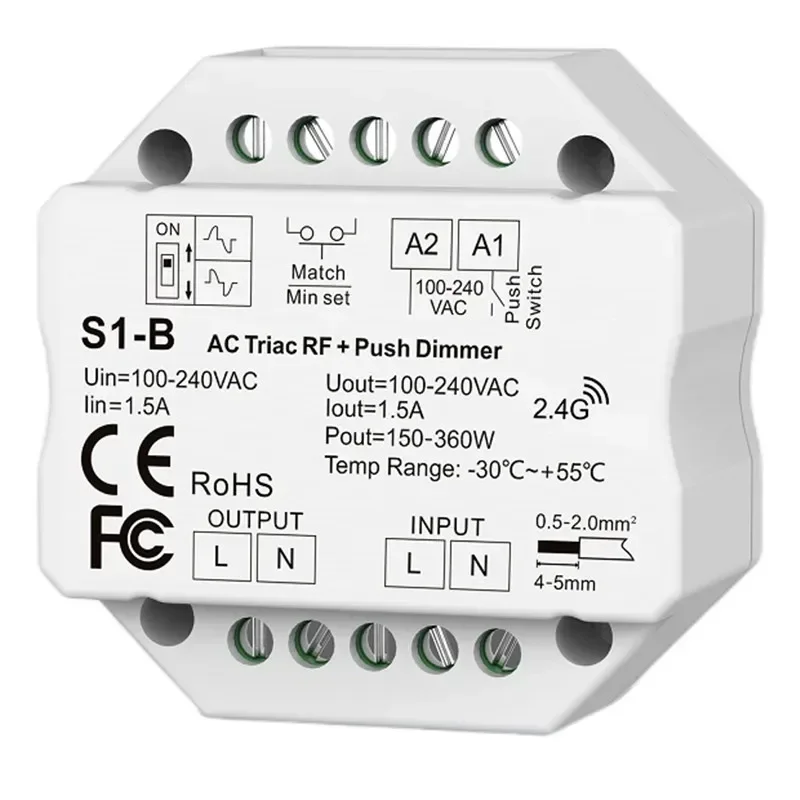 LED Dimmer WiFi & RF Push AC Triac Controller Tuya APP Schalter 2,4G S1-B/S1-B(WT)/S1-B(WZ) Für Einfarbige LED Lampe Streifen R11