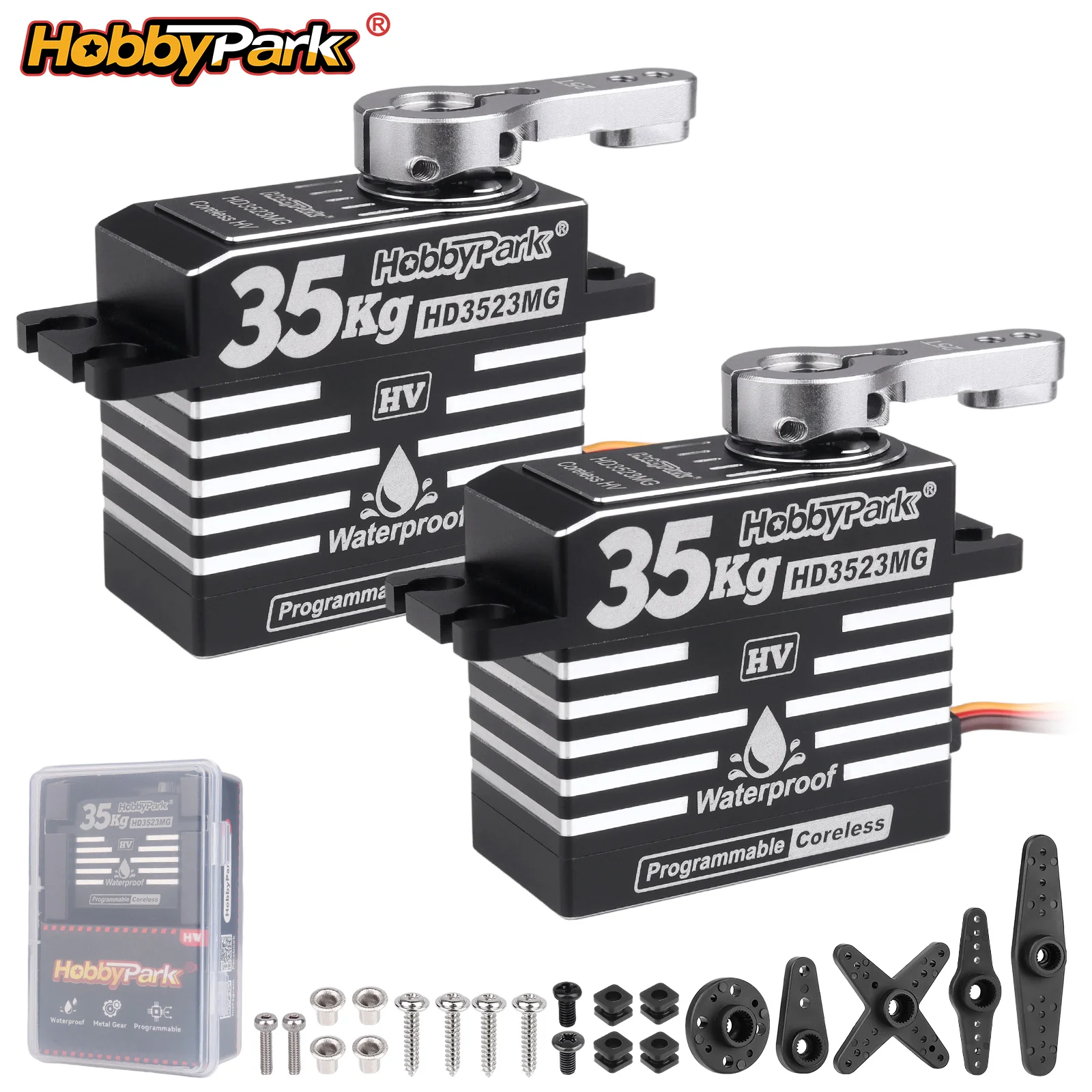 HobbyPark 2 шт. водонепроницаемые сервоприводы с высоким крутящим моментом 35 кг, безколлекторные, с металлическими шестернями, алюминиевые, для радиоуправляемых краулеров 1/8 1/10 TRX4 SCX10 Arrma Traxxas