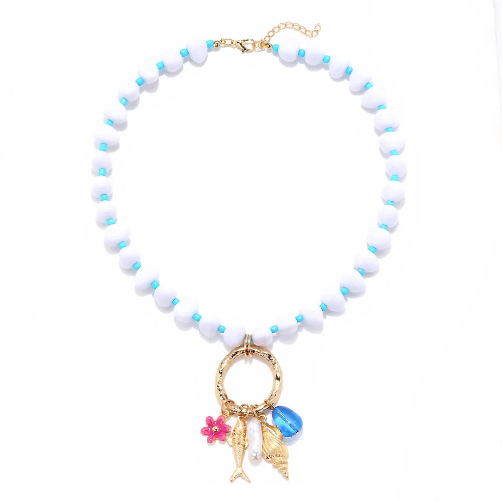 Light luxury hand-spliced special-shaped pearl tropical fish conch small flower pendant necklace fashionable marine element neck