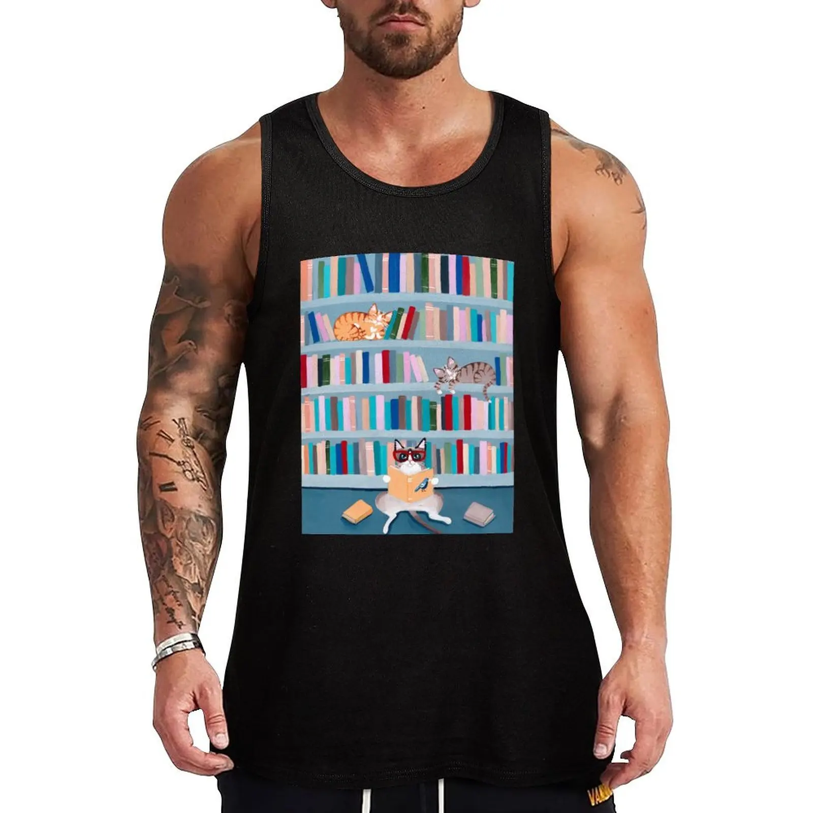 Cats in the Library Tank Top Men's t-shirt Bodybuilding shirt