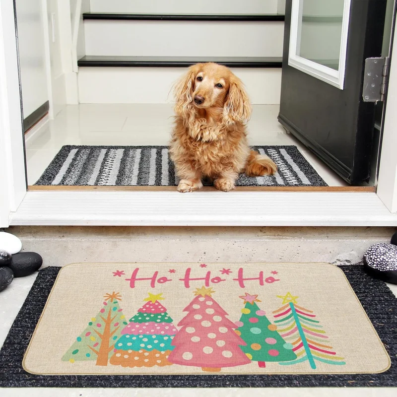 Christmas doormatpink Christmas tree floor mattressanti slip front door carpet for bedrooms and bathrooms