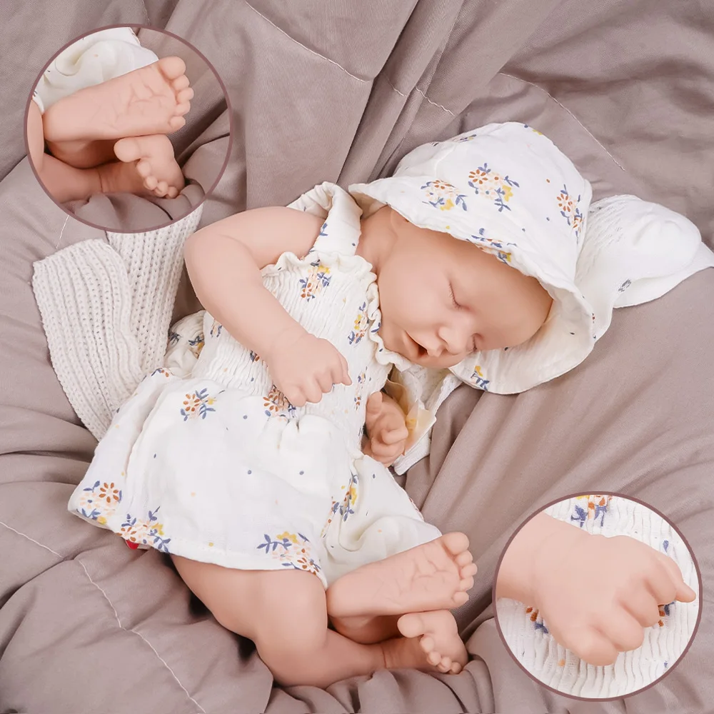 🎀   Bebê reborn de silicone ultrafino de 17,5 polegadas – 2,6 kg de peso fiel à vida |   Design de olhos e boca abertos |   Toque da pele mais macia |