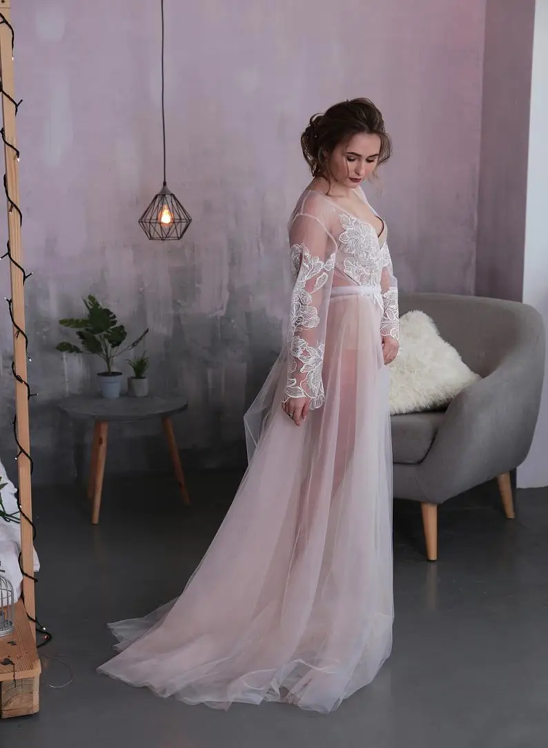 Bridal Robe Wedding Gowns For Women 2023 Bride Luxury Custom Bathrobe Tulle Floor Length Boudoir Birthday Party