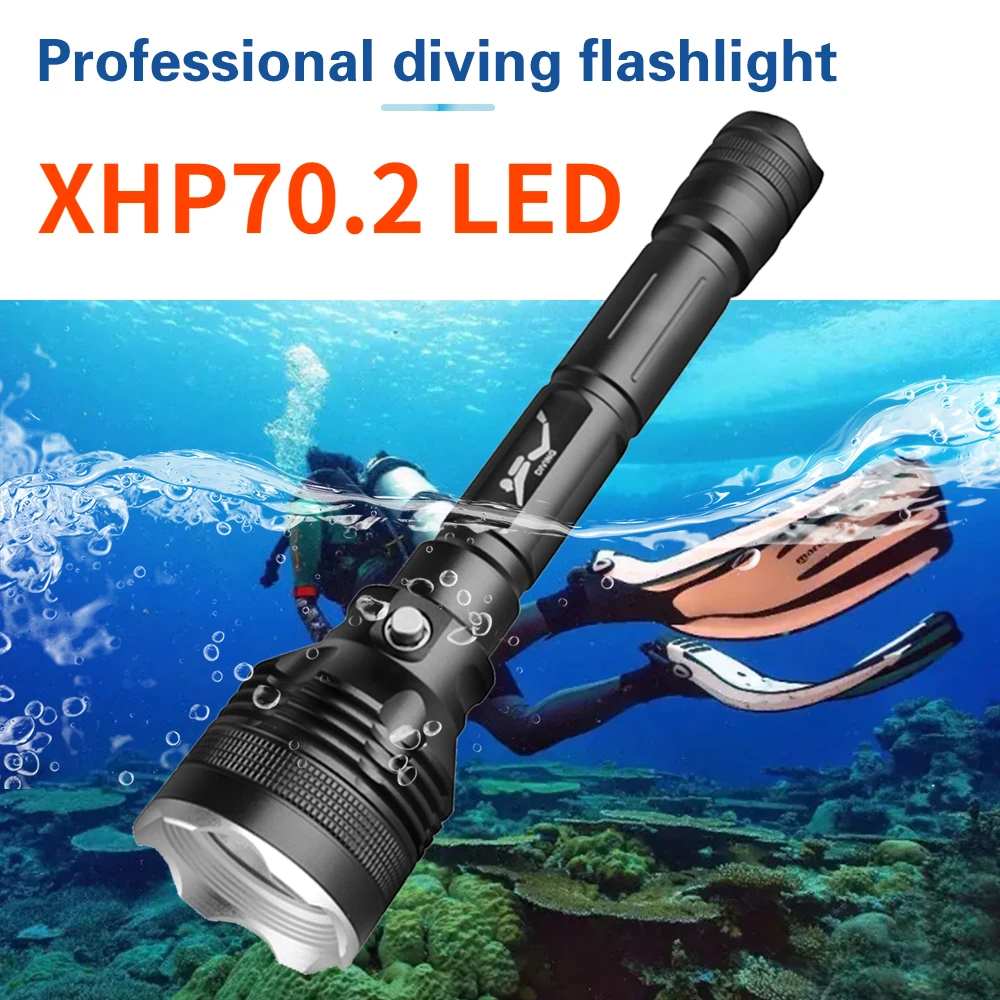 XHP70.2 LED 4000LM Diving Flashlight 18650 100M Underwater Scuba Dive Lamp Torch Magnetic Switch IPX8 Waterproof Lamp Amphibious