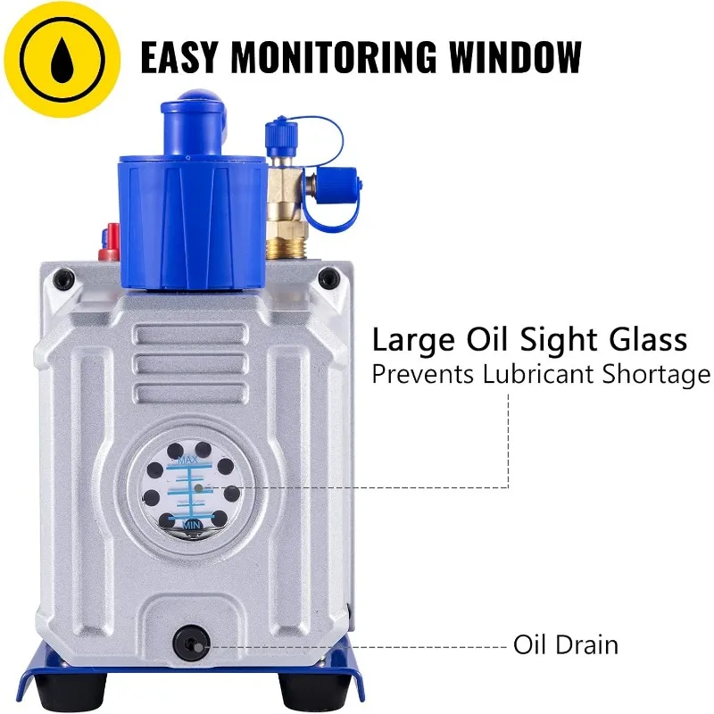 VEVOR Vacuum Pump 12 CFM 1 HP Double Stage Air Conditioning Vacuum Pump 110V Ultimate Vacuum Refrigerant HVAC Air Tool