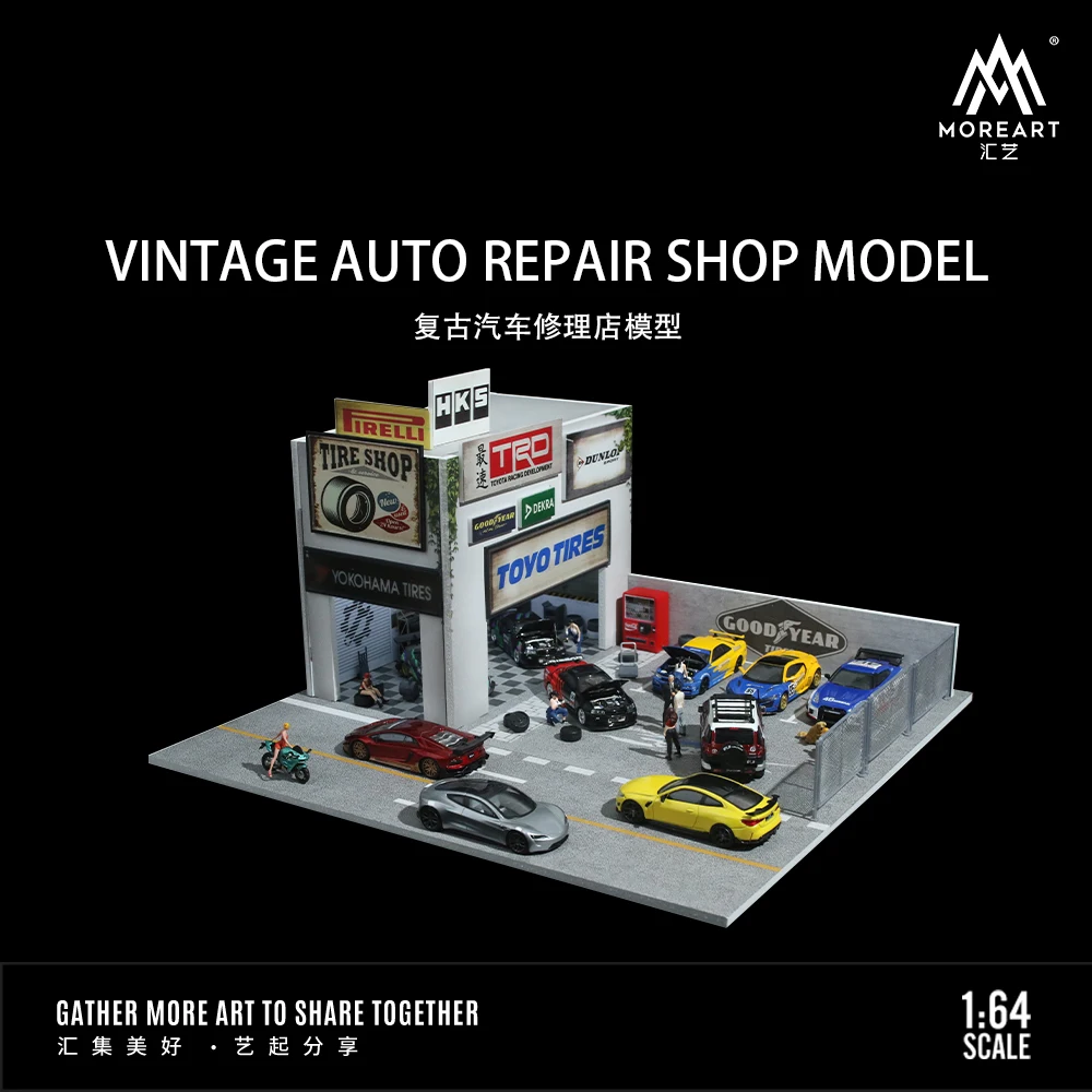 MoreArt1:64 Retro Car Repair Shop Lighting Edition Scene Assembly Model, bezpieczne opakowanie, wydajna usługa transportu