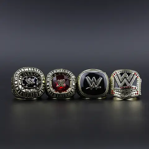 2004, 2008, 2015, 2016 American Professional Wrestling Champion Ring W Style 4-piece Set Alloy Ring Ornaments