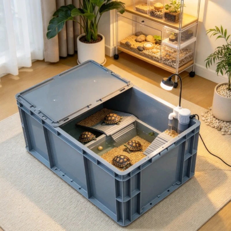 Turtle Tank, Thickened Water-Land Habitat with Egg-Laying Sand Tray, Modular Plastic Reptile Enclosure, Large Space for Home Use
