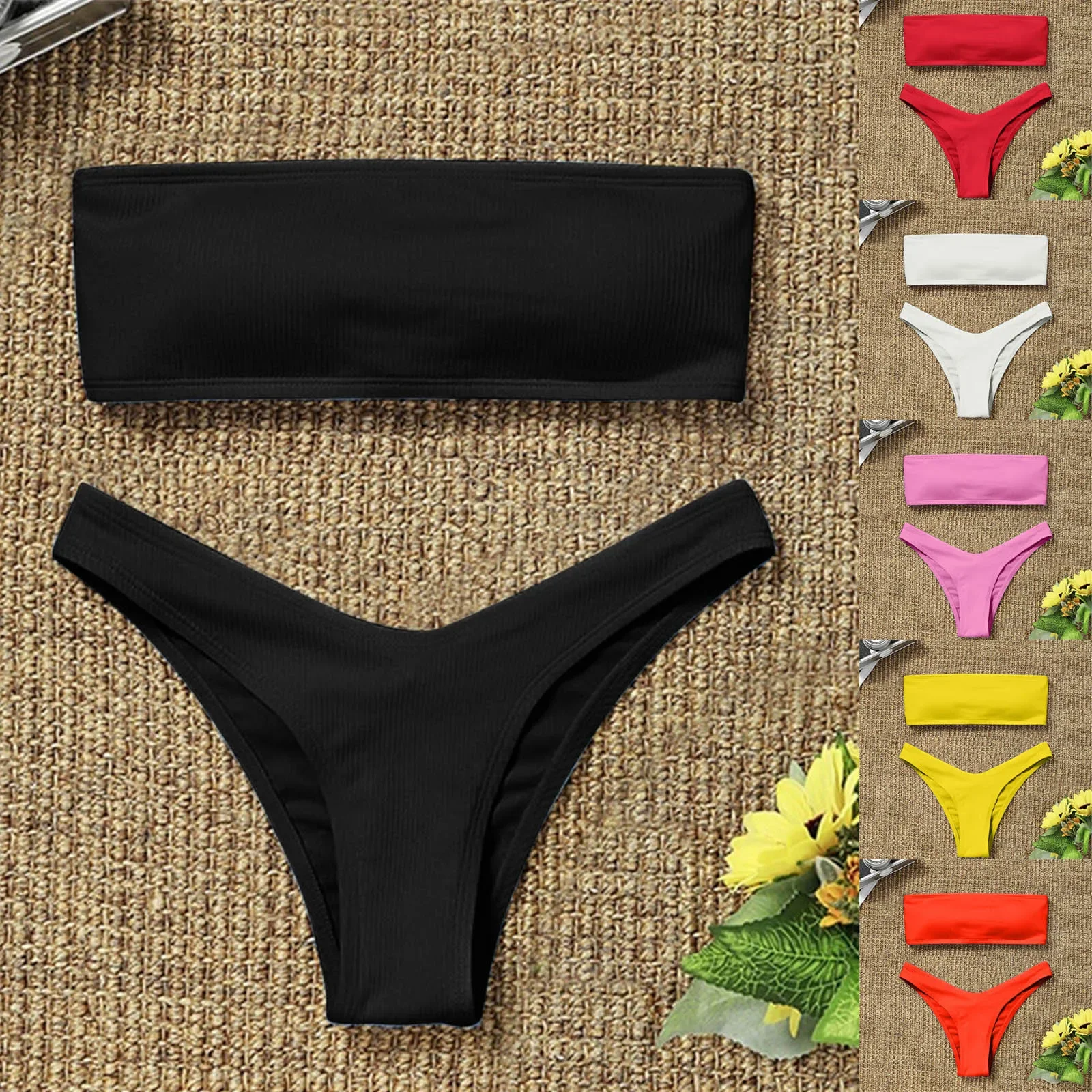 

Sexy Bikini Swimwear Women Swimsuit 2023 Solid Brazilian Bikini Set Tube Top Padded Bathing Suit Female Summer Beach Wear