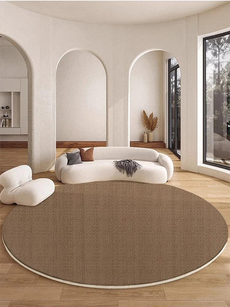 Minimalist Solid Color Round Carpet Light Luxury Art Living Room Carpets Easy To Care Bedroom Rug Non-slip Cloakroom Rugs Tapis