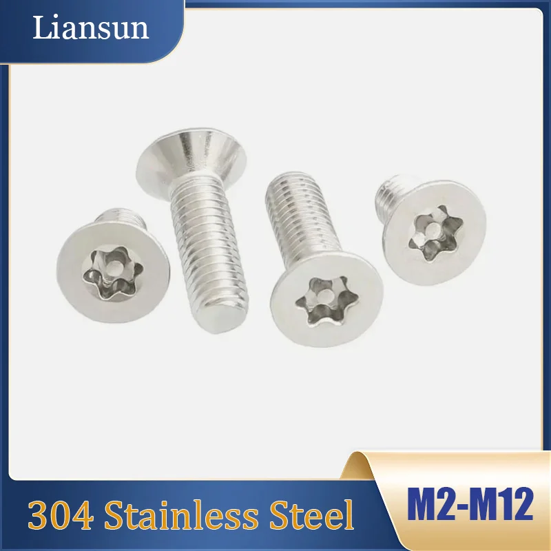 

2-100pcs Six-Lobe Torx Bolts Countersunk Screw with Pin Anti-theft M2 M2.5 M3 M4 M5 M6 M8 M10 M12 304 Stainless Steel