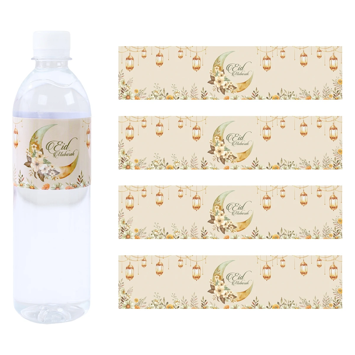 10/24pcs Eid Mubarak Bottle Wrapper Paper Sticker Ramadan Kareem Festival Party Supplies Water Bottle Cover Eid Al-fitr Decor