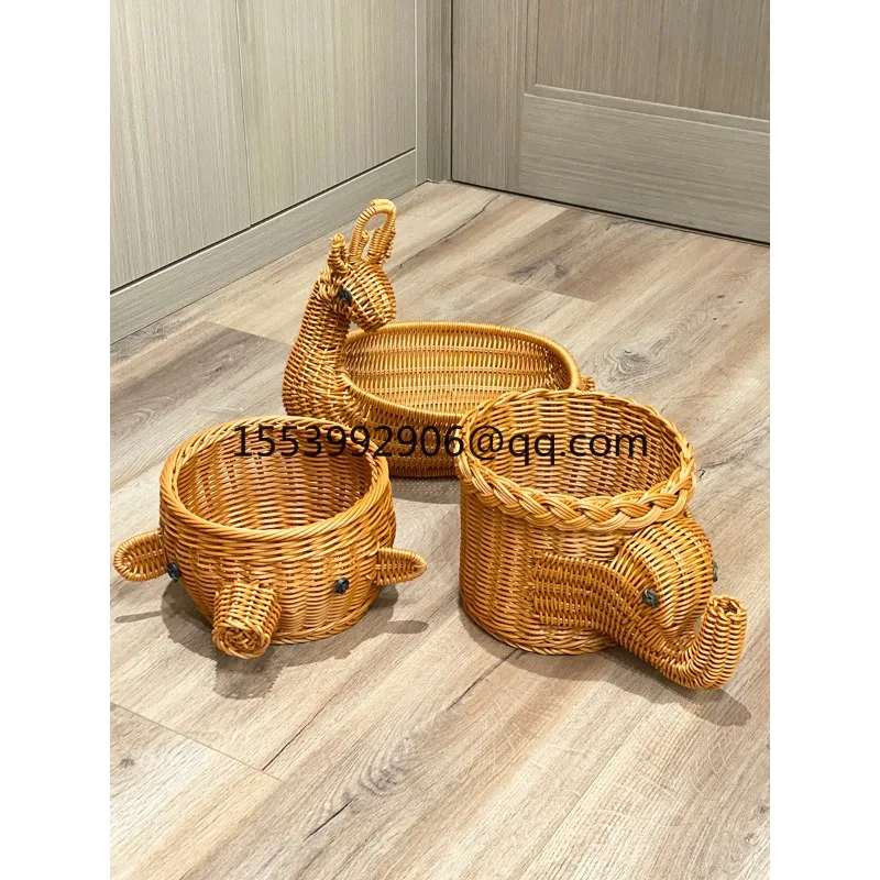 

Willow Basket Bamboo Basket Rattan Storage Basket Egg Creative Tableware Fruit Plate Elephant Pig Deer Animal Ornament Tray