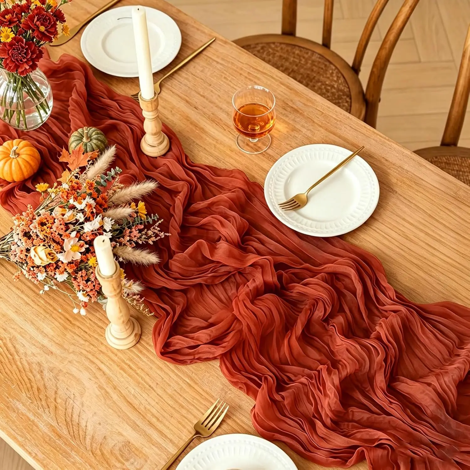 6Pcs Cheesecloth Table Runner Semi Sheer Boho Gauze Cheese Cloth Table Runners for Party Wedding Sheer Runners for Baby Shower
