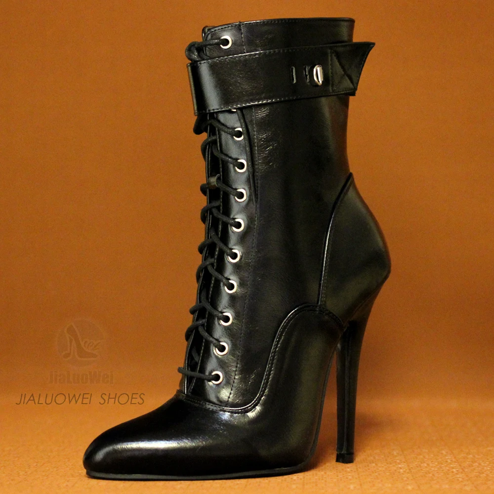 14CM High Heel Bondage Lockable Sissy Maid Fetish Bdsm Kinky Ankle Boots Size36-46