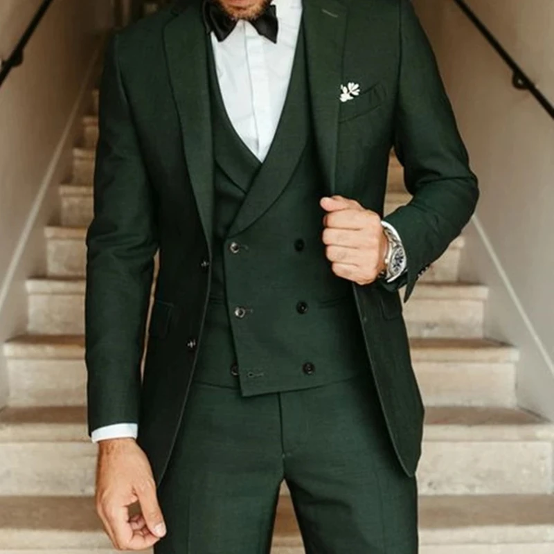 

Italian Men Suits Slim Fit for Groomsmen Wedding 3 Piece Casual Business Jacket with Double Breasted Vest Pants Groom Tuxedo