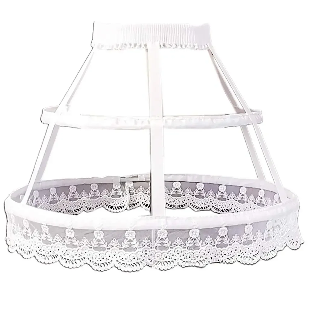 

Women Victorian Petticoat 2 Hoops Crinoline Lolita Fishbone Hollow Bird Cage Skirt Embroidery Floral Lace Underskirt