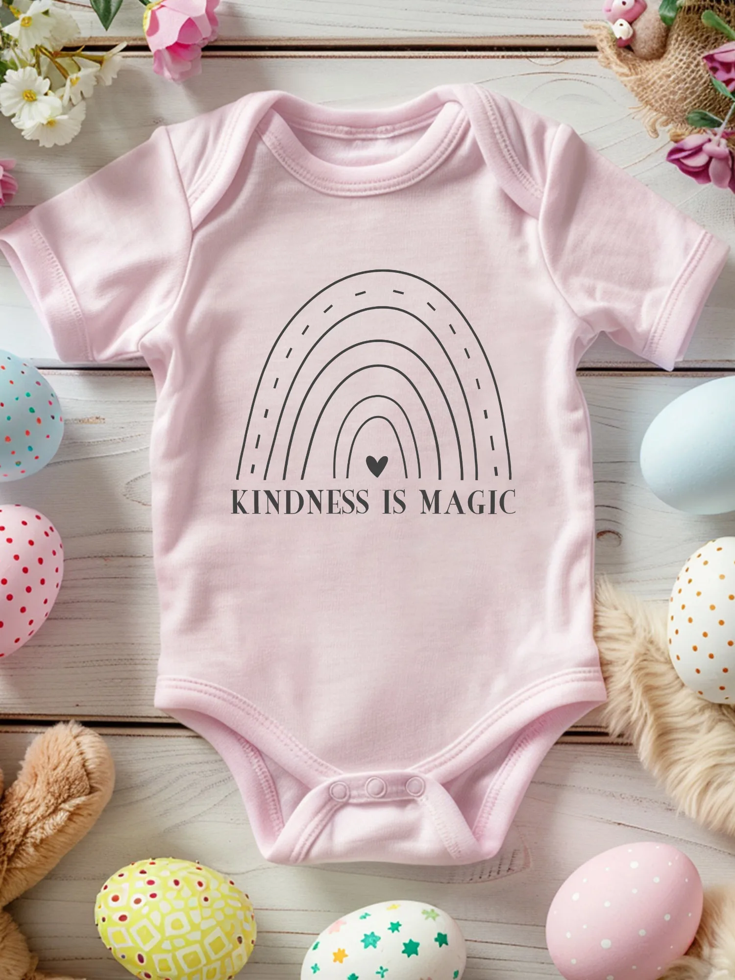 

Kindness Is Magic Детский костюм унисекс для ползания, мягкий комбинезон из 100% хлопка, всесезонный розовый боди 190GSM