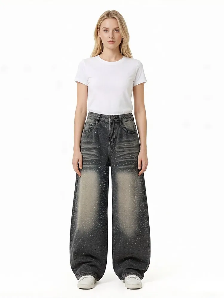Wide Leg Distressed Bleached Loose Denim Washed Grunge Goth Women's Jeans Pants Trousers for Women Girls Streetwear