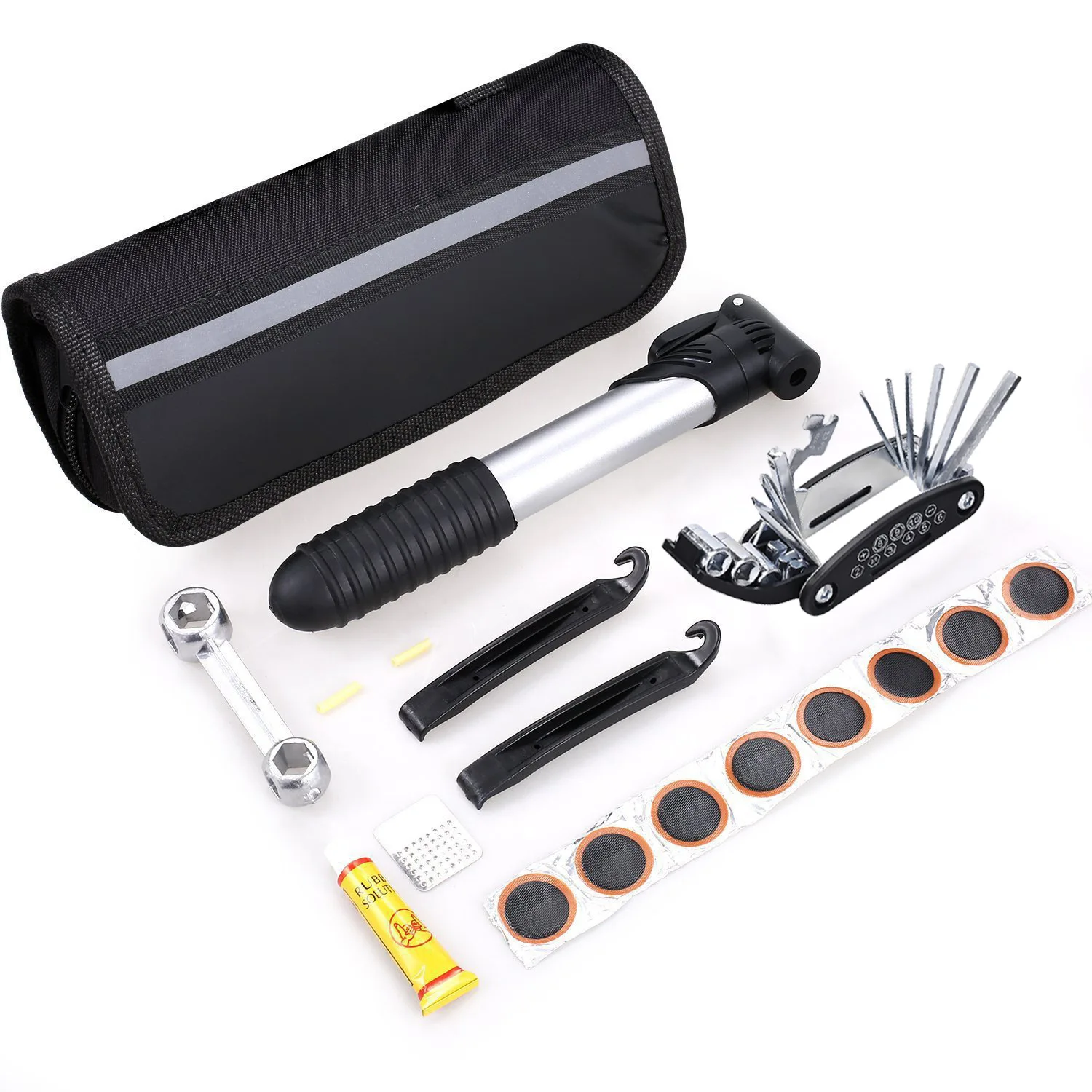 Bicycle Multifunction Repair Kit Tire Repair Kit Inflator Repair Wrench Set Mountain Bike Repair Tools MTB Tool Set with Bag