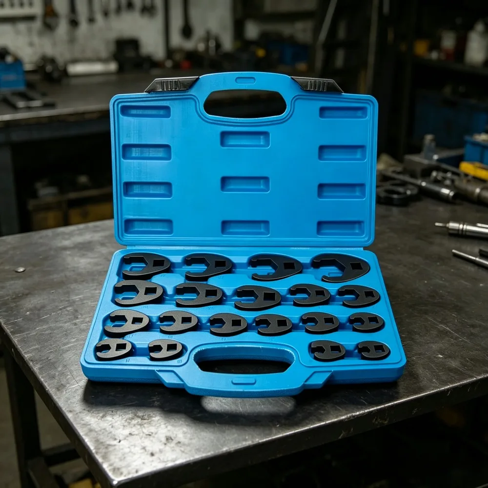 3/8in and 1/2in Drive Ratchet Crowfoot Flare Nut Wrench Set 19PC Metric Tool 8 to 32 mm Sizes 3/8” and 1/2” Drive