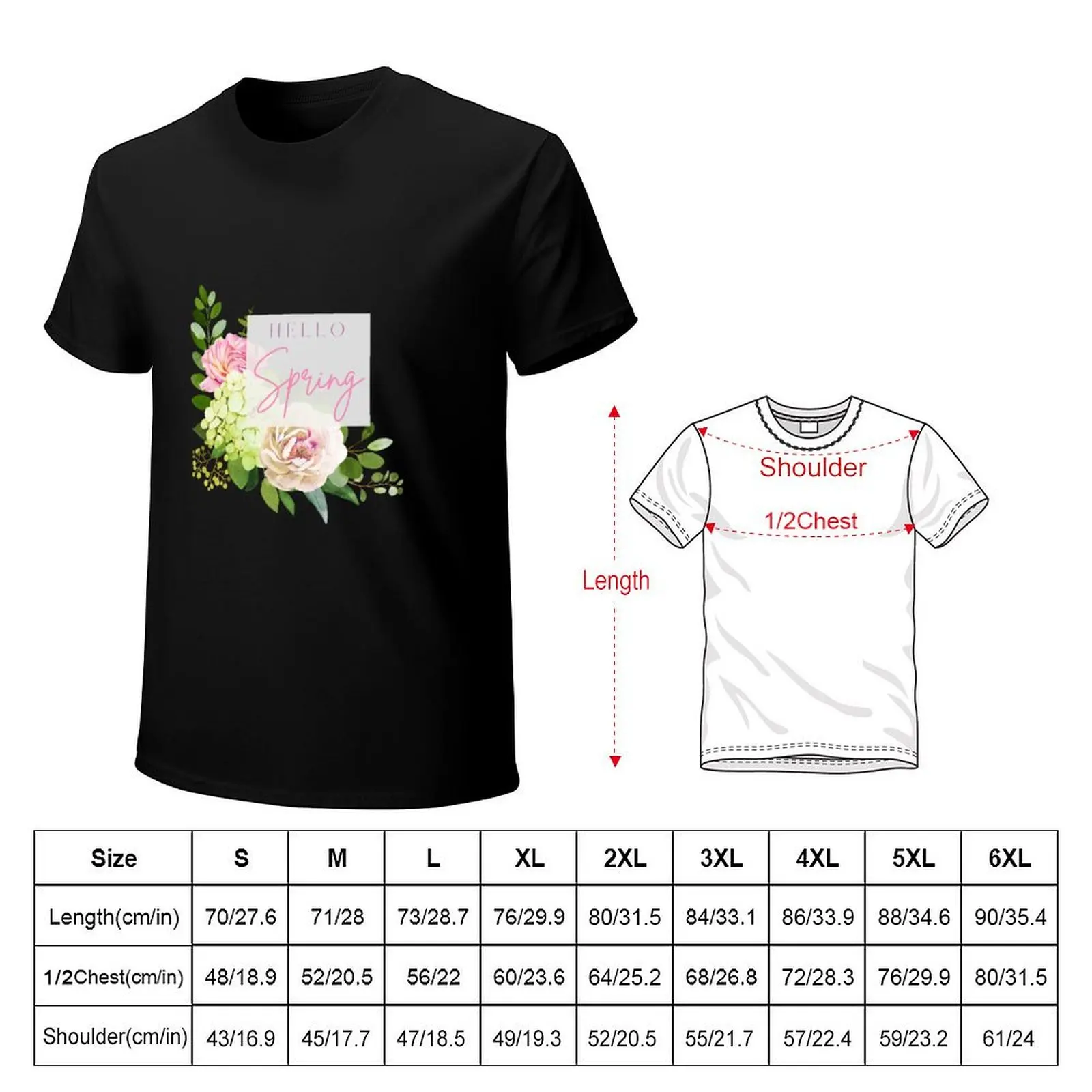 Hello spring: pink and white flowers bouquet illustration T-Shirt hippie clothes funnys plus size tops T-shirts for men cotton