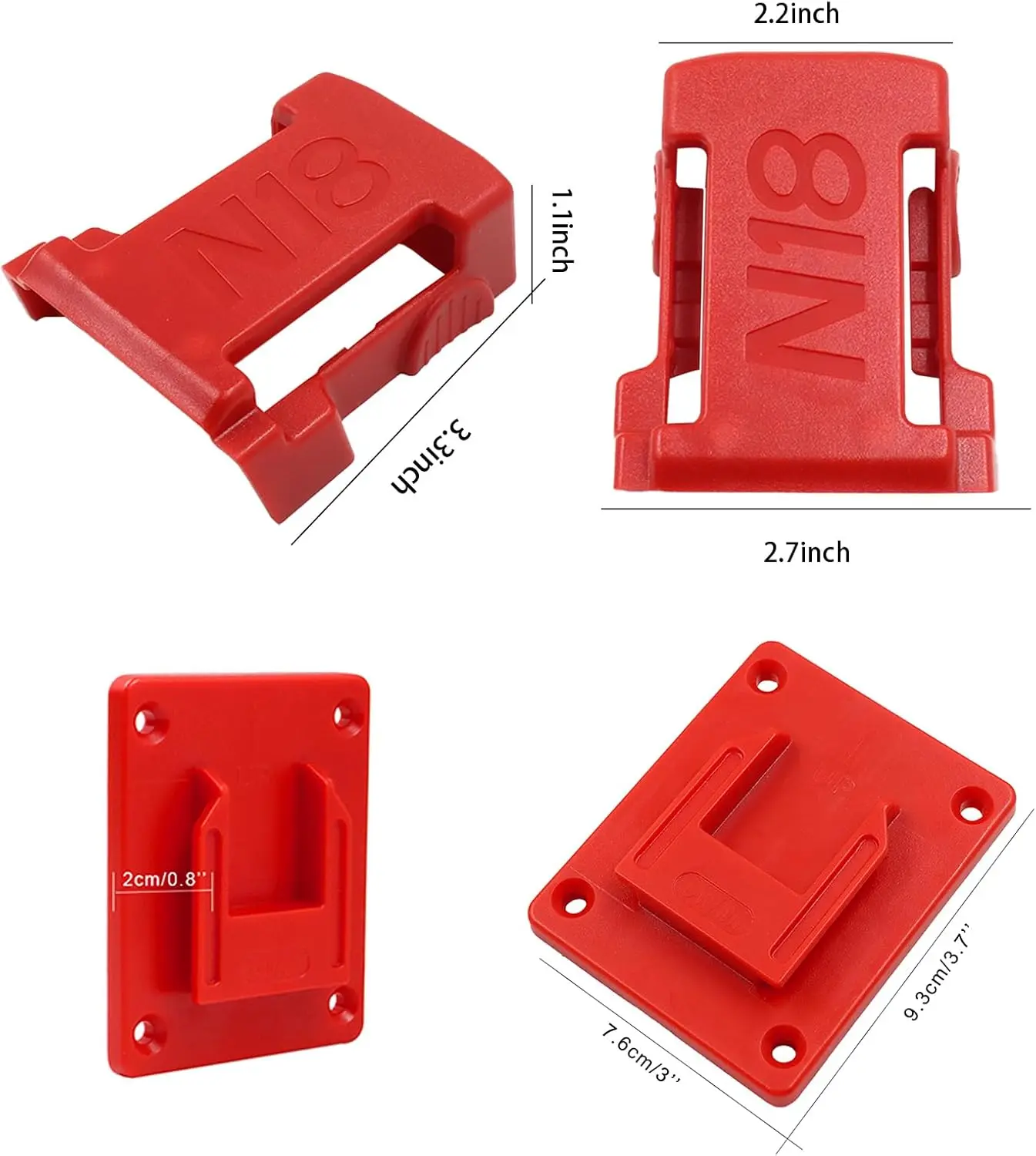 Imagem -02 - Suporte de Ferramentas de Bateria para Milwaukee M18 18v Suporte de Bateria para Montagem na Parede Ferramenta de Broca Vermelha Suporte m8 com Parafusos