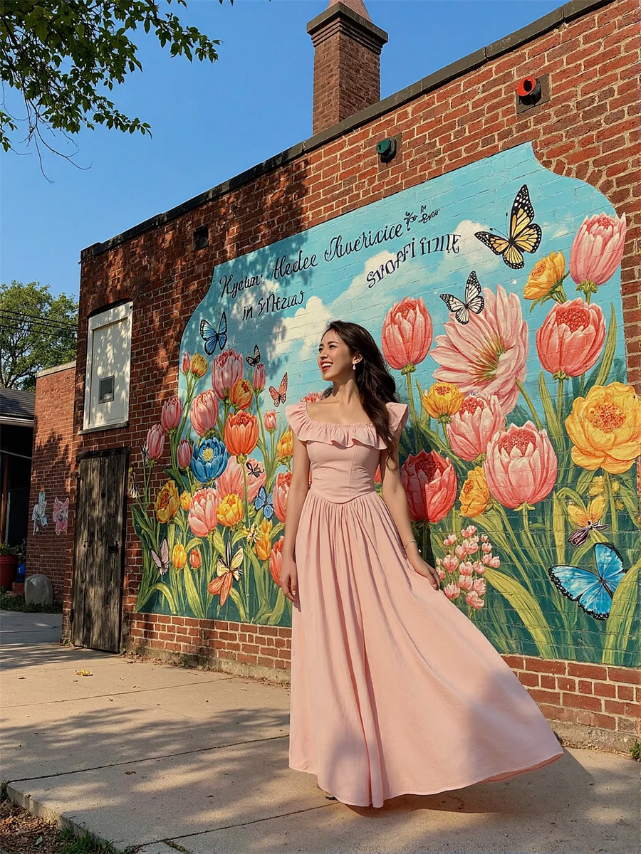 Vestidos de mujer Estilo Fairycore rosa Manga voladora Boda Novias Damas de honor Recepción Baile de graduación Cumpleaños Otoño