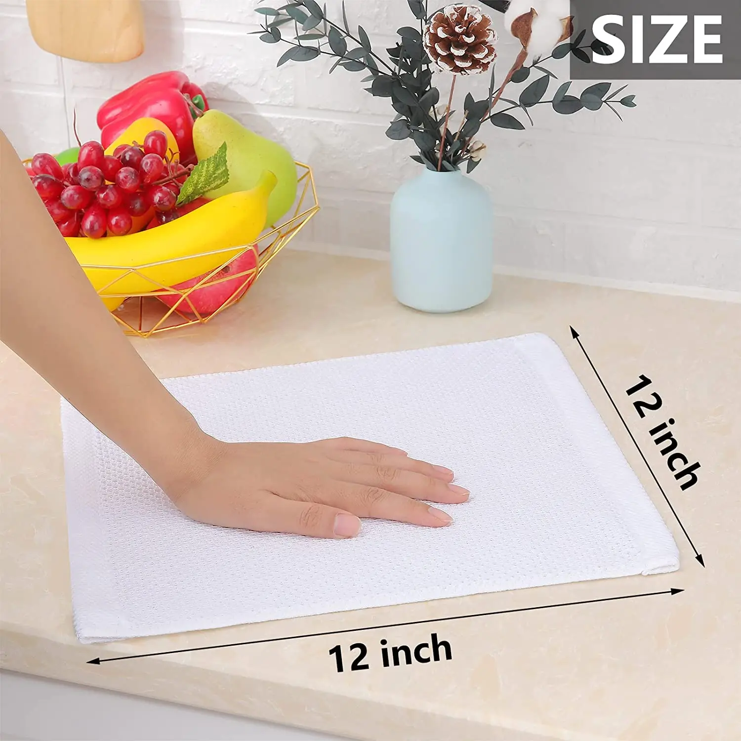 Cotton Honeycomb Kitchen Square Towel Set, Easy to Clean