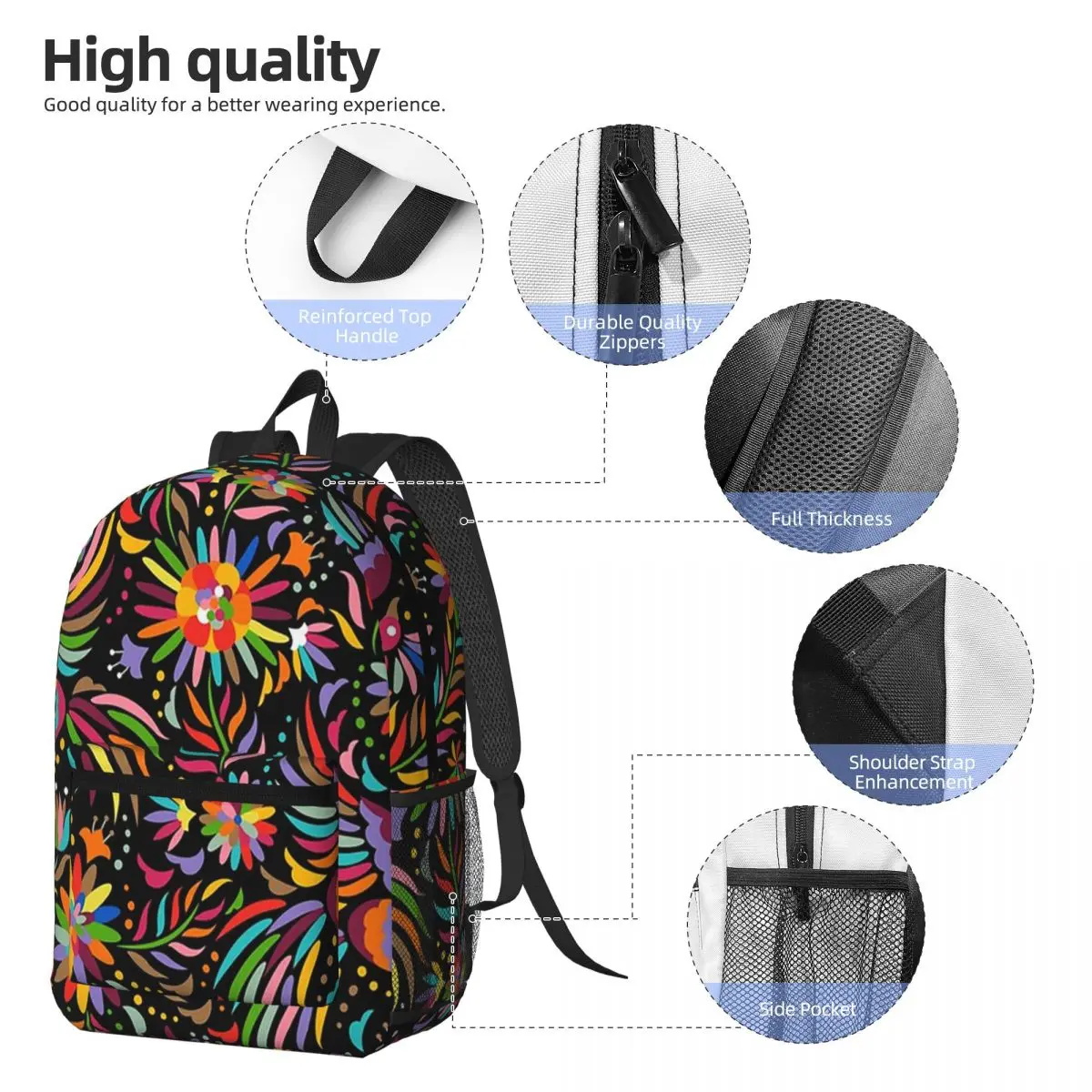 Traditional Mexican Colorful Backpack Daypack Large Capacity Kids BookBag School Bag Shoulder Bags for Men Women