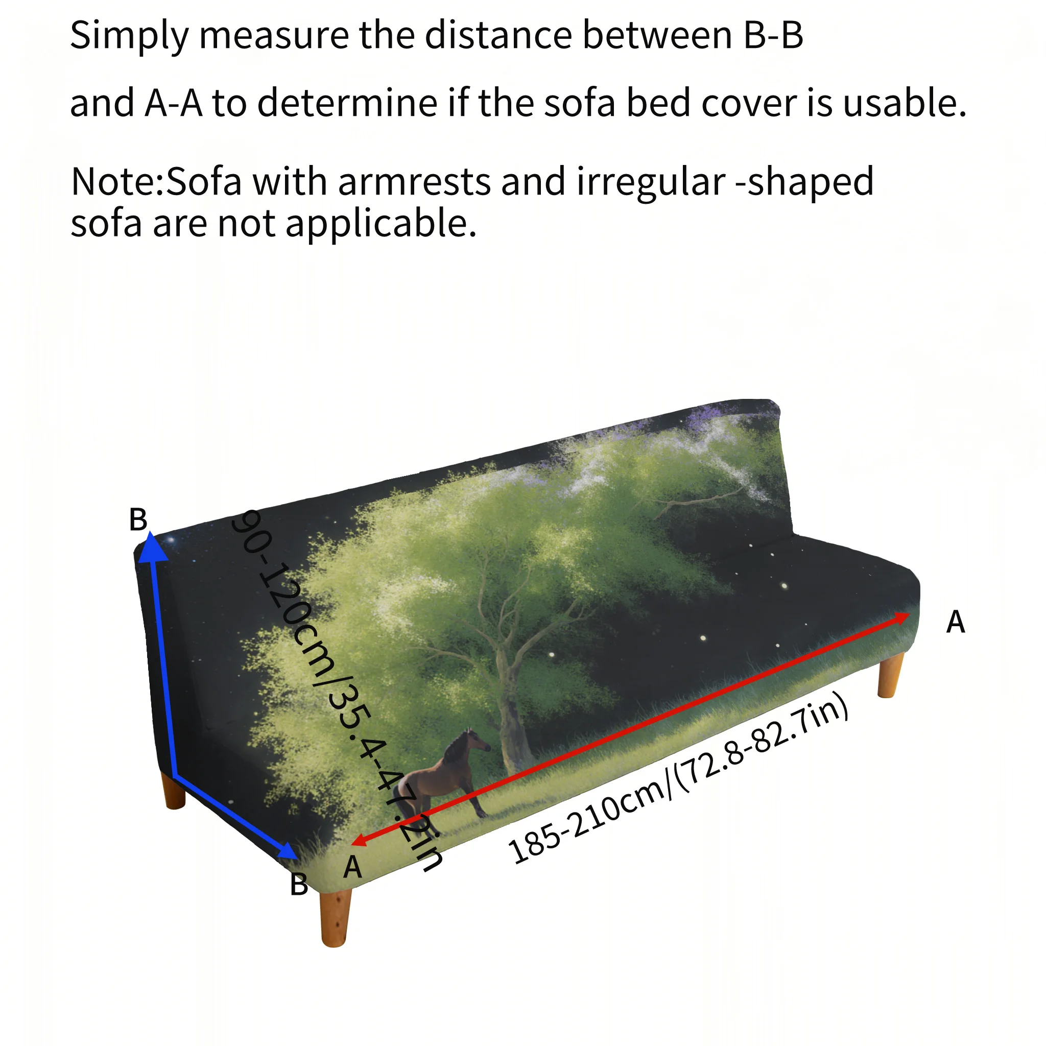 Dream Forest Horse Printed Elastic Sofa Bed Cover, Living Room Sofa Bed Cover, Dustproof Machine Washable Sofa Bed Cover