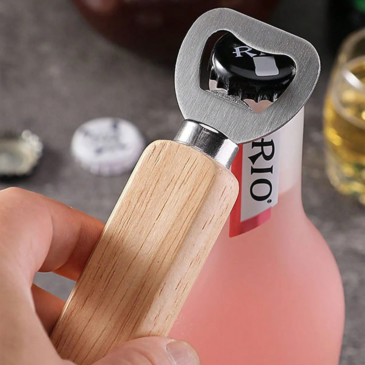 Personalised laser-engraved wooden bottle opener, customised with names or text, a perfect beer opener gift for men