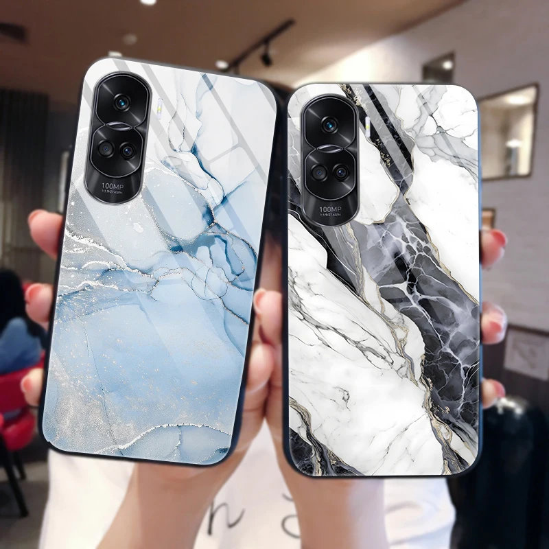 Tempered Glass Hard Cover For Honor 90 Lite 5G Case Luxury Marble Funda Coque For Honor 90 Pro Honor90 90Lite 90Pro Phone Shells