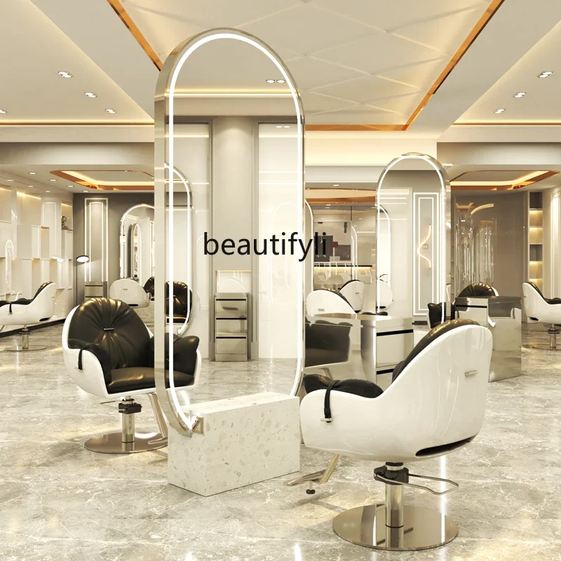 

A44 Парикмахерская Туалетный столик Косметологическое зеркало для парикмахерской Двустороннее напольное зеркало Зеркало из нержавеющей стали с подсветкой