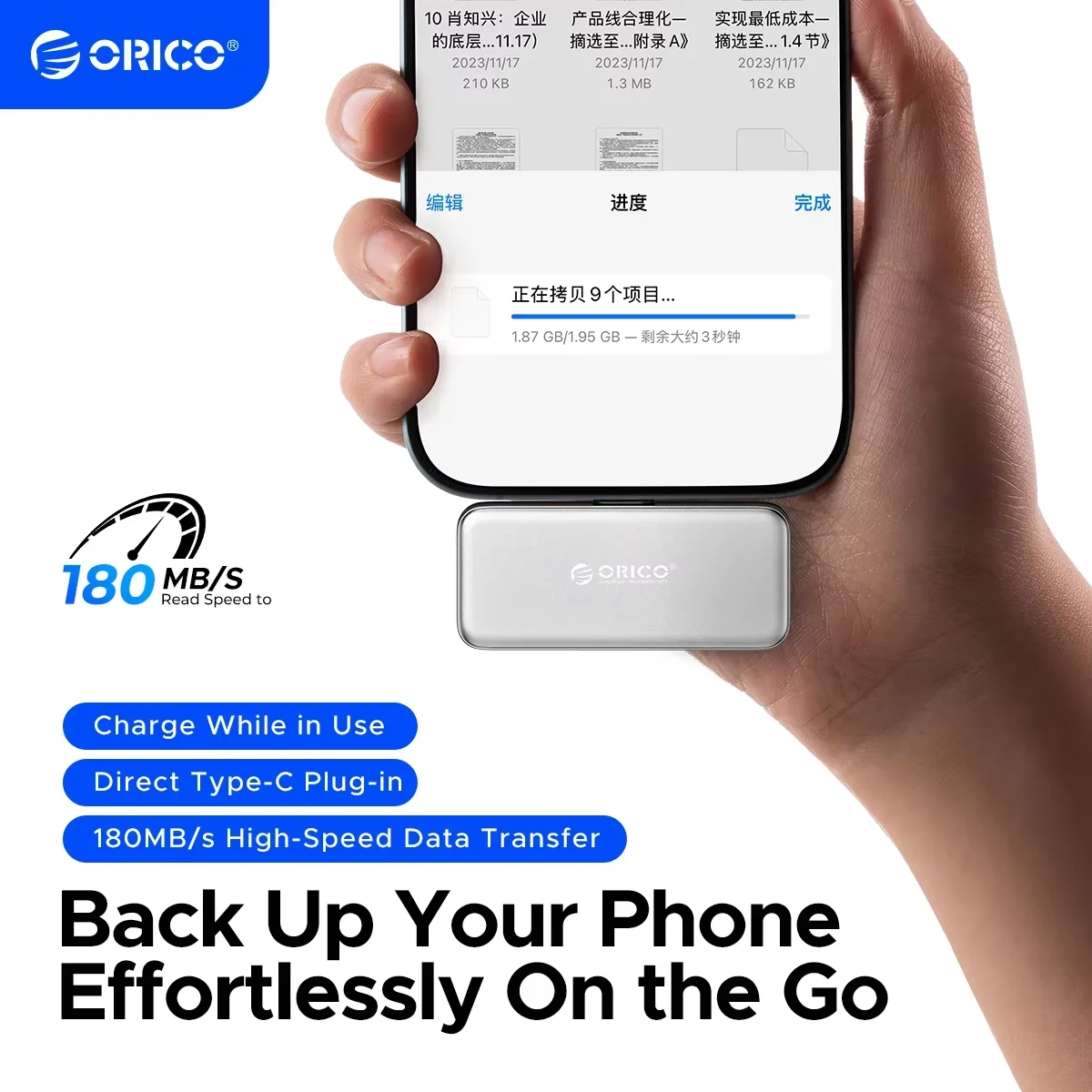 ORICO FlashPod MINI Portable SSD ProRes with Direct Plug & PD 100W Fast Charging for Dashcam Mobile Mac PC iPhone 16/15