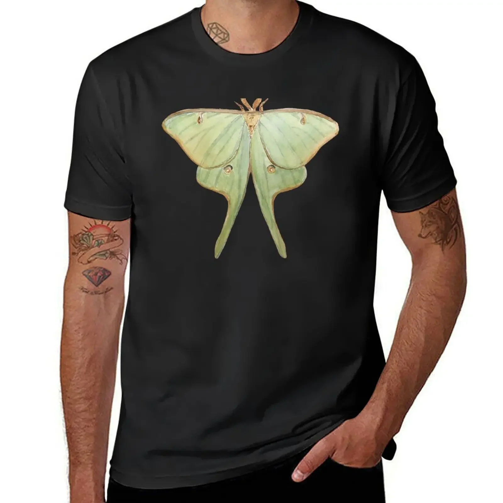 

Luna Moth Science and Nature Watercolor Illustration T-Shirt summer top anime figures blue lock heavyweights men clothings