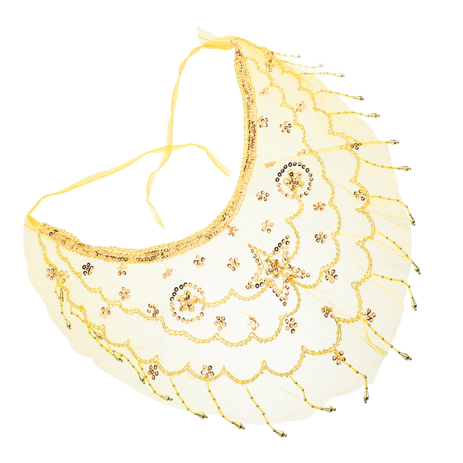 Belly Dancing Golden Bead Face Veil Elegant Half Mask for Cosplay Halloween Party Performance Accessory for Women