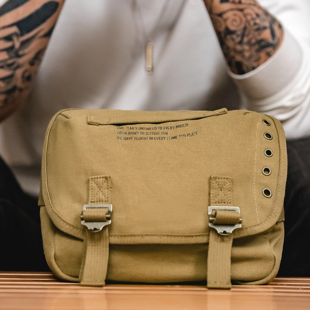 Maden Retro M1961 Distressed Letter Canvas Messenger Bags Adjustable Portable Shoulder Motorcycle Waist Bag for Men