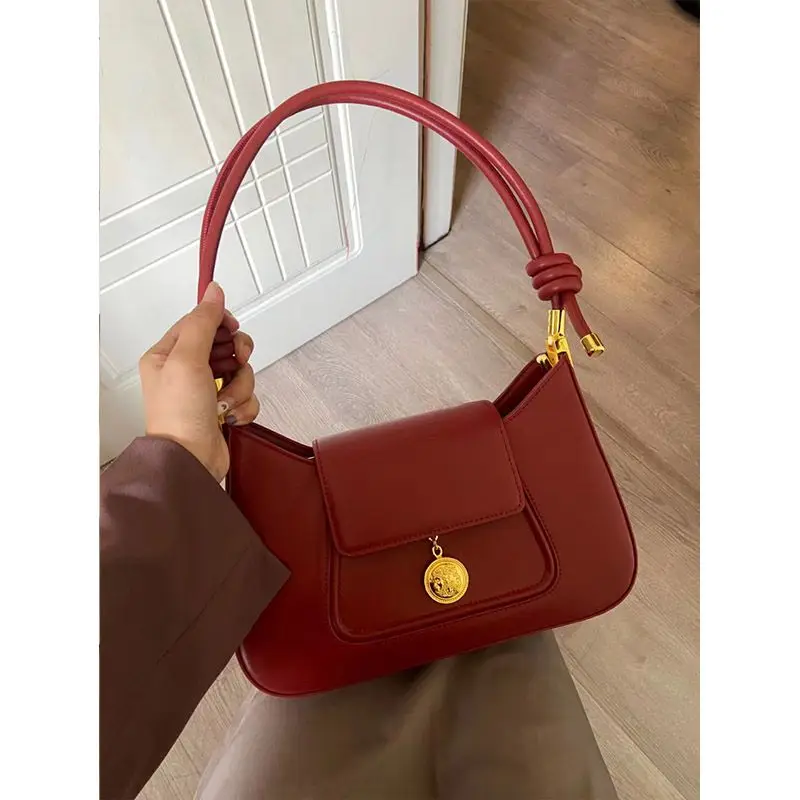 JIAERDI Vintage Red Y2k Handbag Women High Street Elegance Pu Leather Shoulder Bag Ladies Retro Fashion Underarm Bag Aesthetic