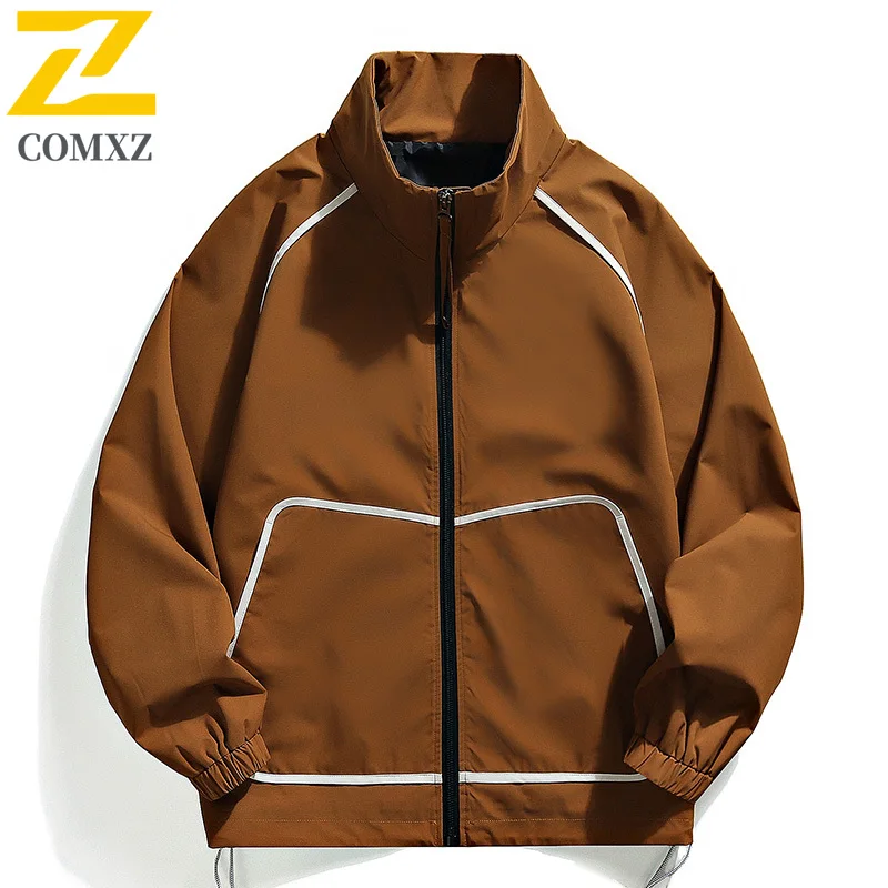 

EiAO Jacket Stand Collar Men Women Waterproof Windproof Casual Zipper Coat High Street Loose Fit for Hiking Camping Fishing 2025