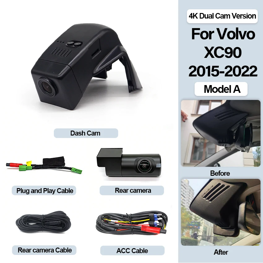 Plug-and-play 4K dashcam voor auto, camera recorder, dashcam WIFI auto DVR voor Volvo XC60 2014 2015 2016 2017 opnameapparaten