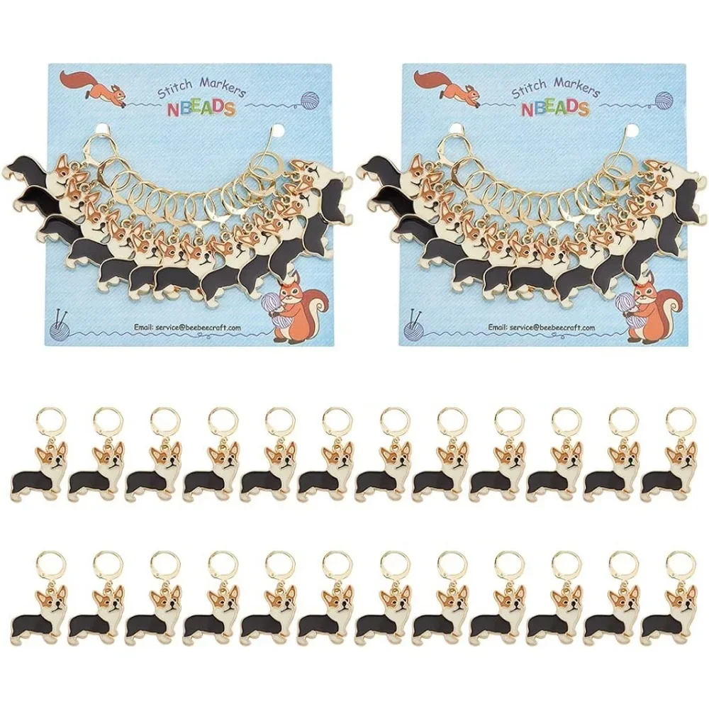 

24Pcs Dog Charms Stitch Markers Black Corgi Alloy Enamel Crochet Stitch Marker Charms Removable Locking Stitch Marker