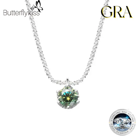 Butterflykiss 0.5/1/2ct Moissanite Necklace Pendant S925 Sterling Silver Party Wedding Gem Necklaces For Women With Certificate