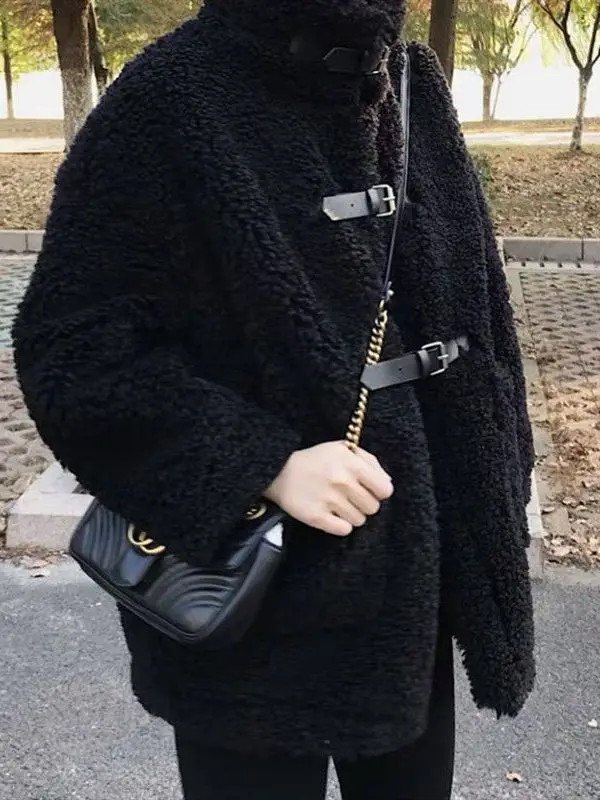 

Thiened Warm Lamb Velvet Jaet Women's Autumn Winter New Sle Stand Collar Coat Korean Sle Loose Fit Long Sve Coat