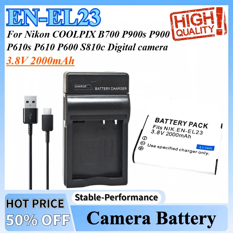 

3.8V 2000mAh EN-EL23 ENEL23 EN EL23 Battery + charger For Nikon COOLPIX B700 P900s P900 P610s P610 P600 S810c Digital camera