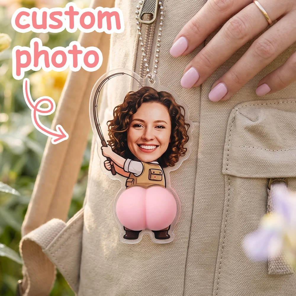 Custom Fishing-Themed Photo Keychain,Squishy Butt Fidget,Fishing Enthusiasts,Key Organizer,Fidget Toy,Novelty Gift,Daily Stress