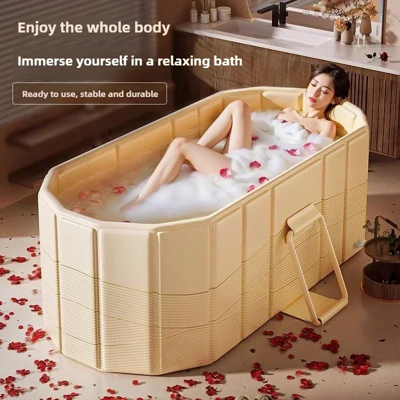 Adult Bath Tub Can Lie Down Household Bath Tank Full Body Foldable Tub Sauna Barrel Thermal  Tub It  Folded for Easy Storage